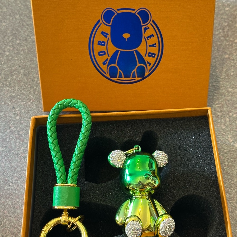 Green Bear with crystal accents purse charm / Keychain